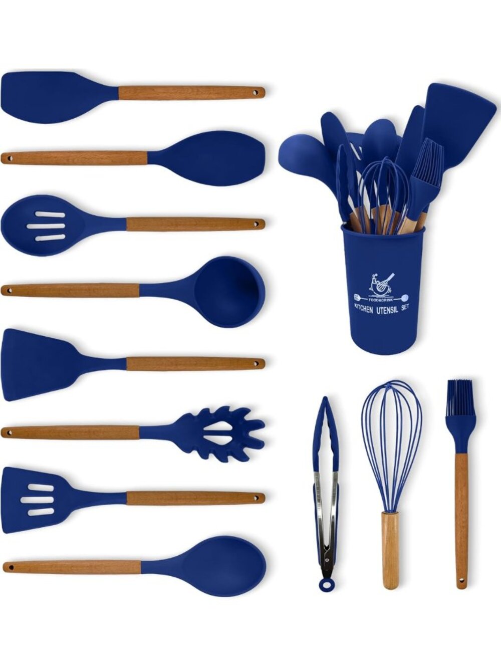 12-Piece Silicone Kitchen Utensil Set with Beech Wood Handles, Non-Stick & Heat